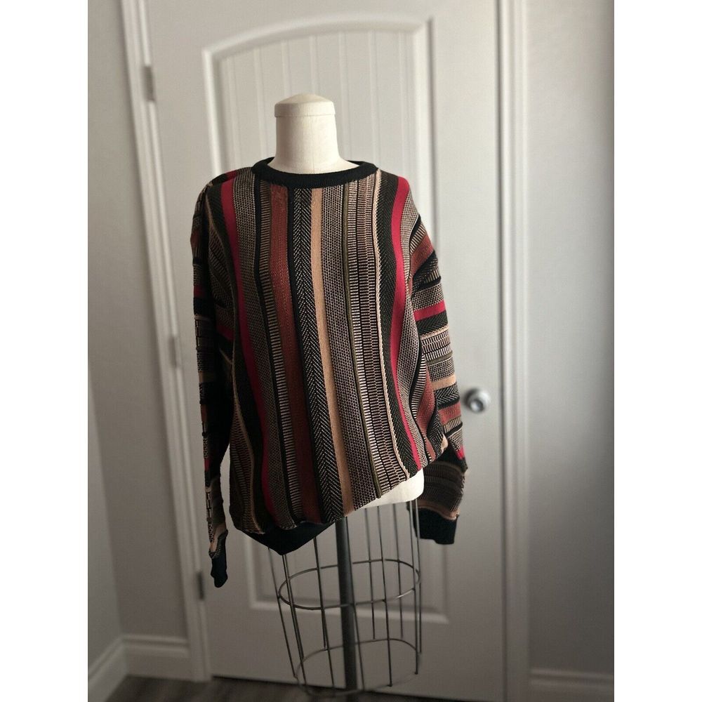 VTG 90s Y2K Norm Thompson Canada 3D‎ Brown Stripe Mercerized Sweater Mens Sz L